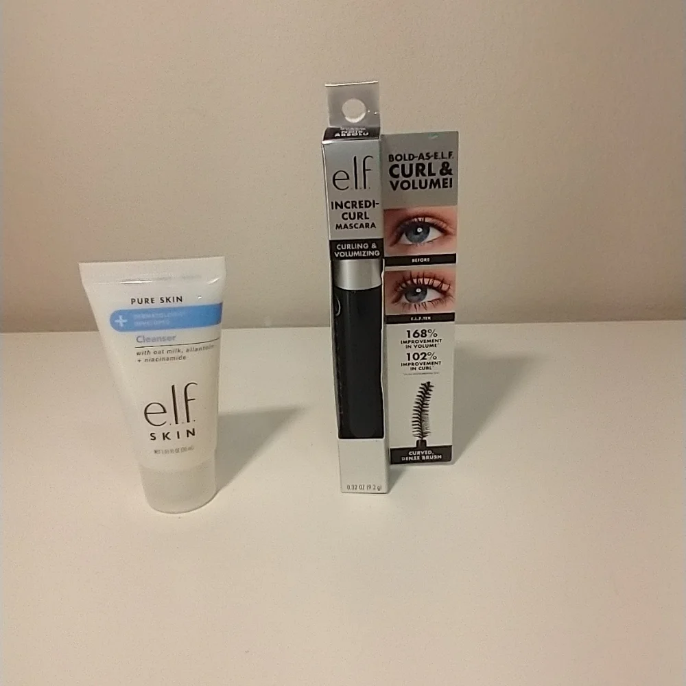 ELF Lash Incredicurl Mascara ,Pitch Black,0.32oz& Moisturizer Oat Milk Ceramides